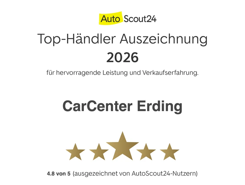 AutoScout24 Top-Händler-Auszeichnung 2026 für CarCenter Erding, 4,8 von 5